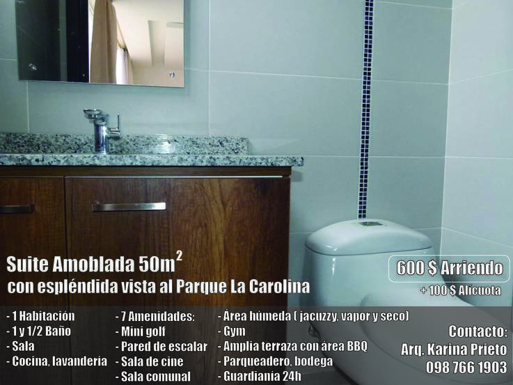 Suite en Alquiler Parque la Carolina en Quicentro 68,8 m² de Terreno  - Quito